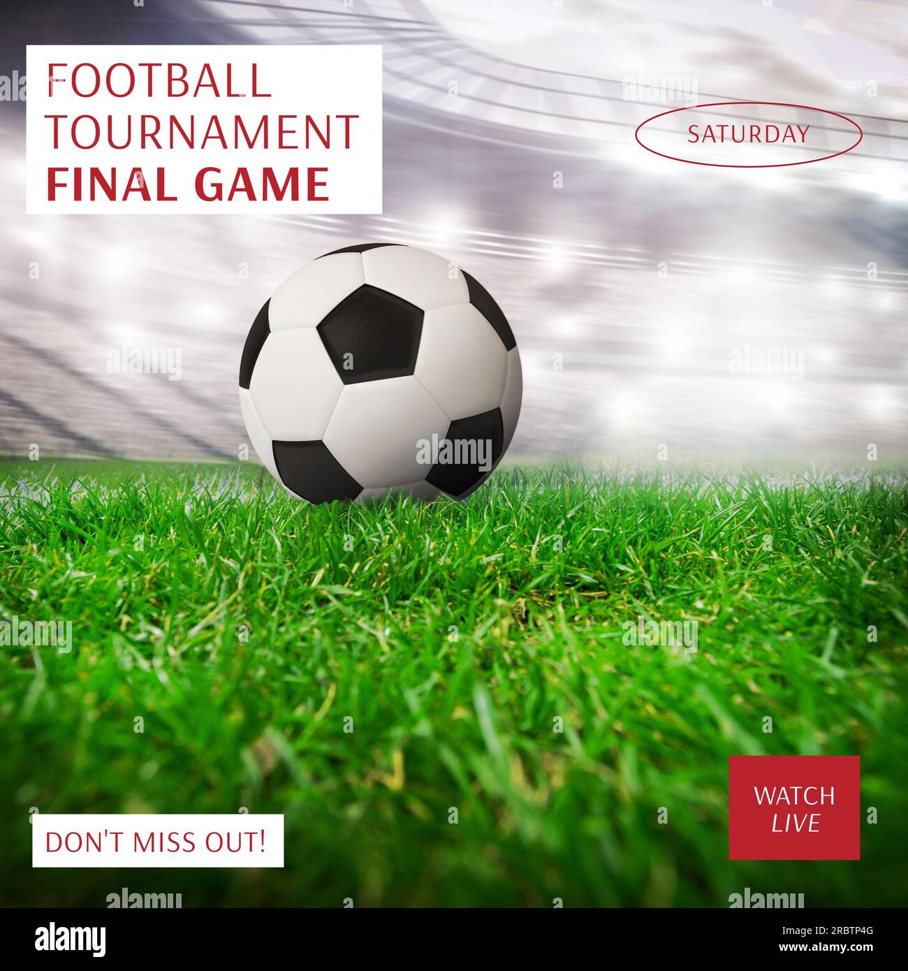 Football tournament final game text over football on stadium pitch Stock Photo