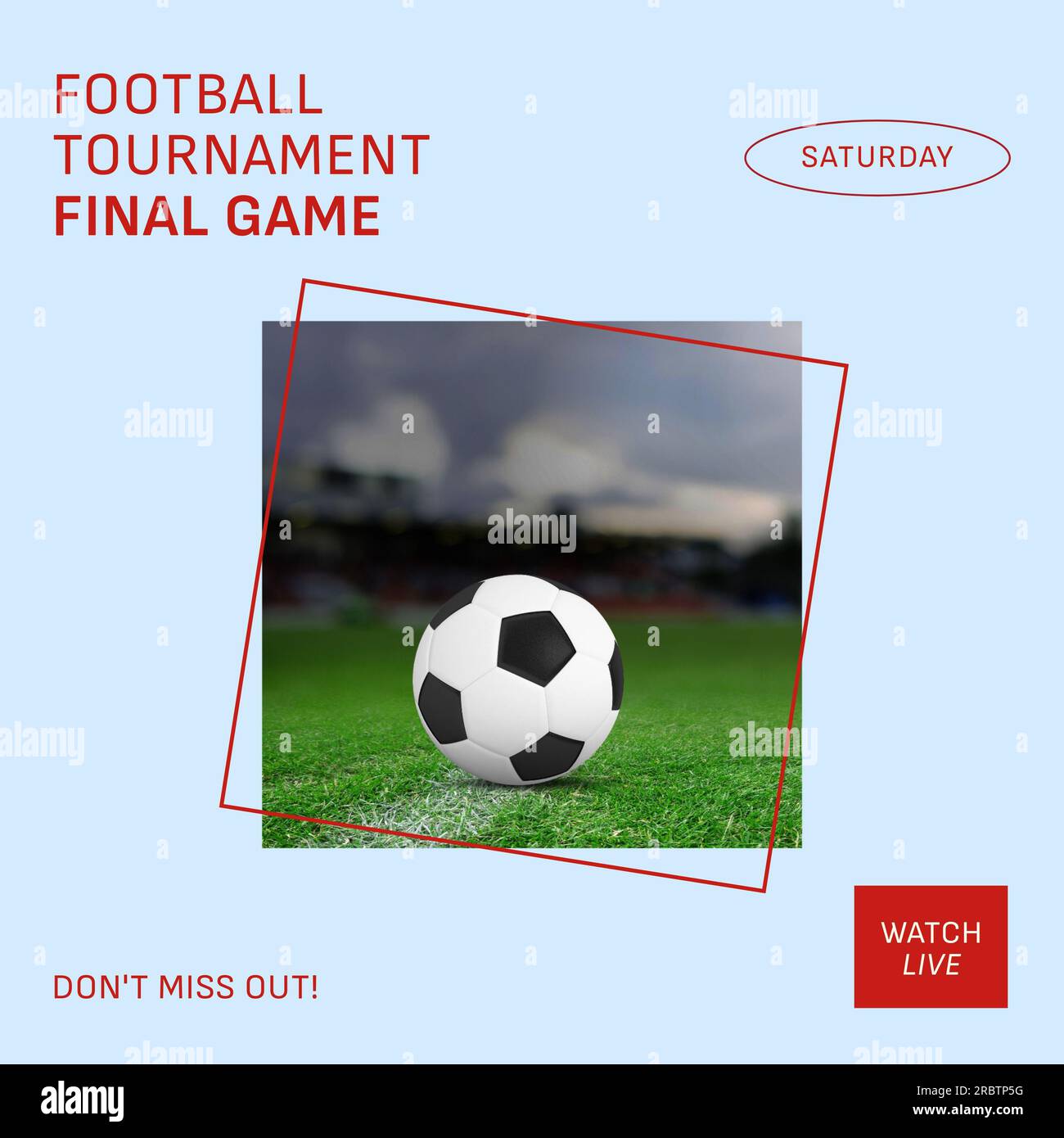 Football tournament final game text with football on pitch, on blue background Stock Photo