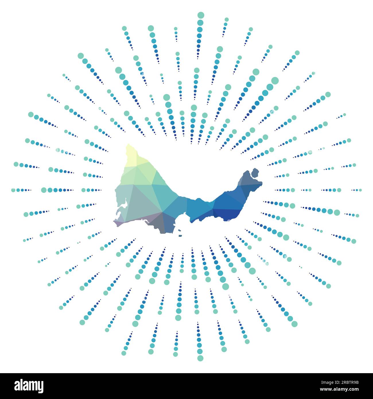 Shape of Providenciales, polygonal sunburst. Map of the island with ...