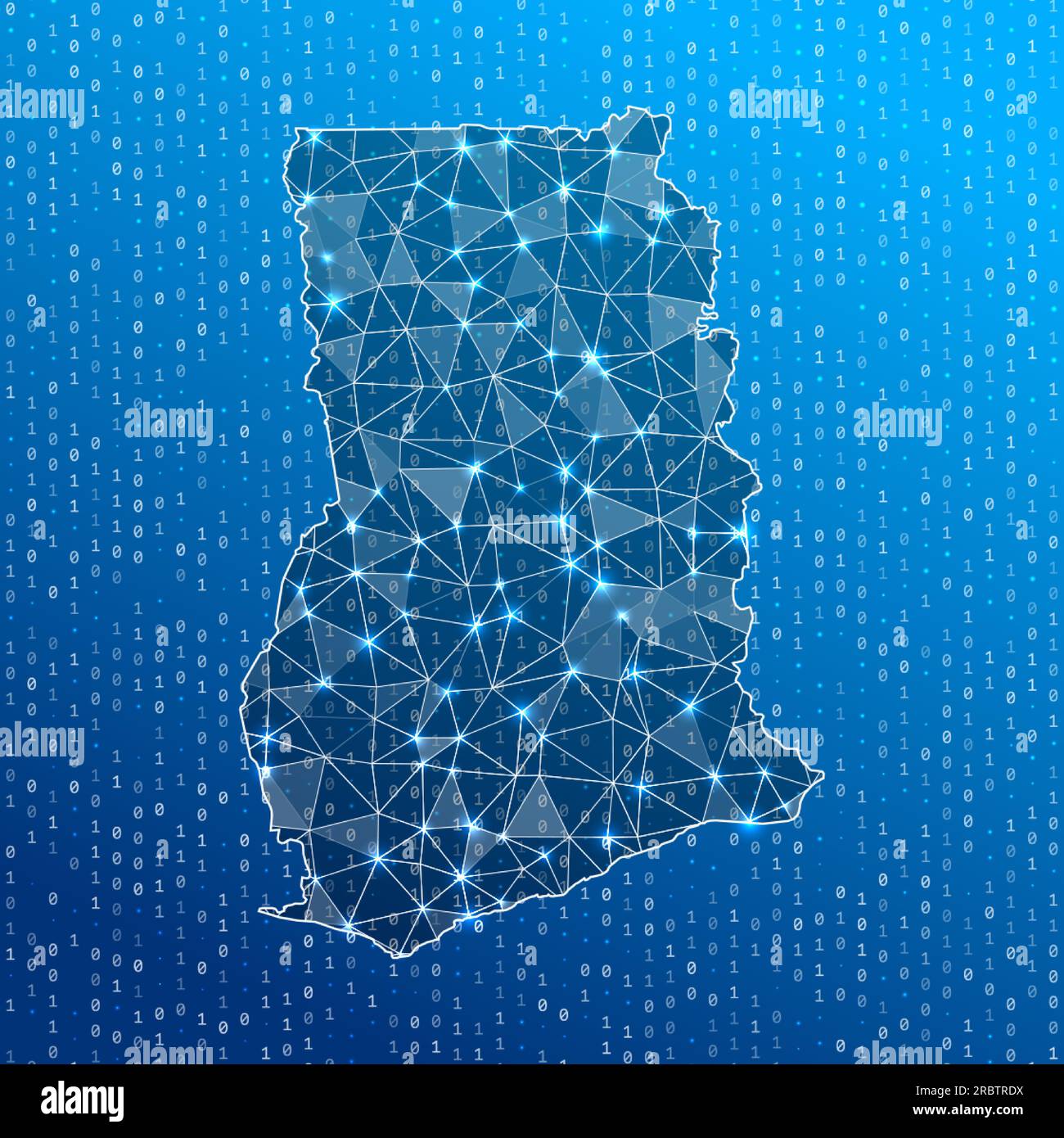 Network map of Ghana. Country digital connections map. Technology, network