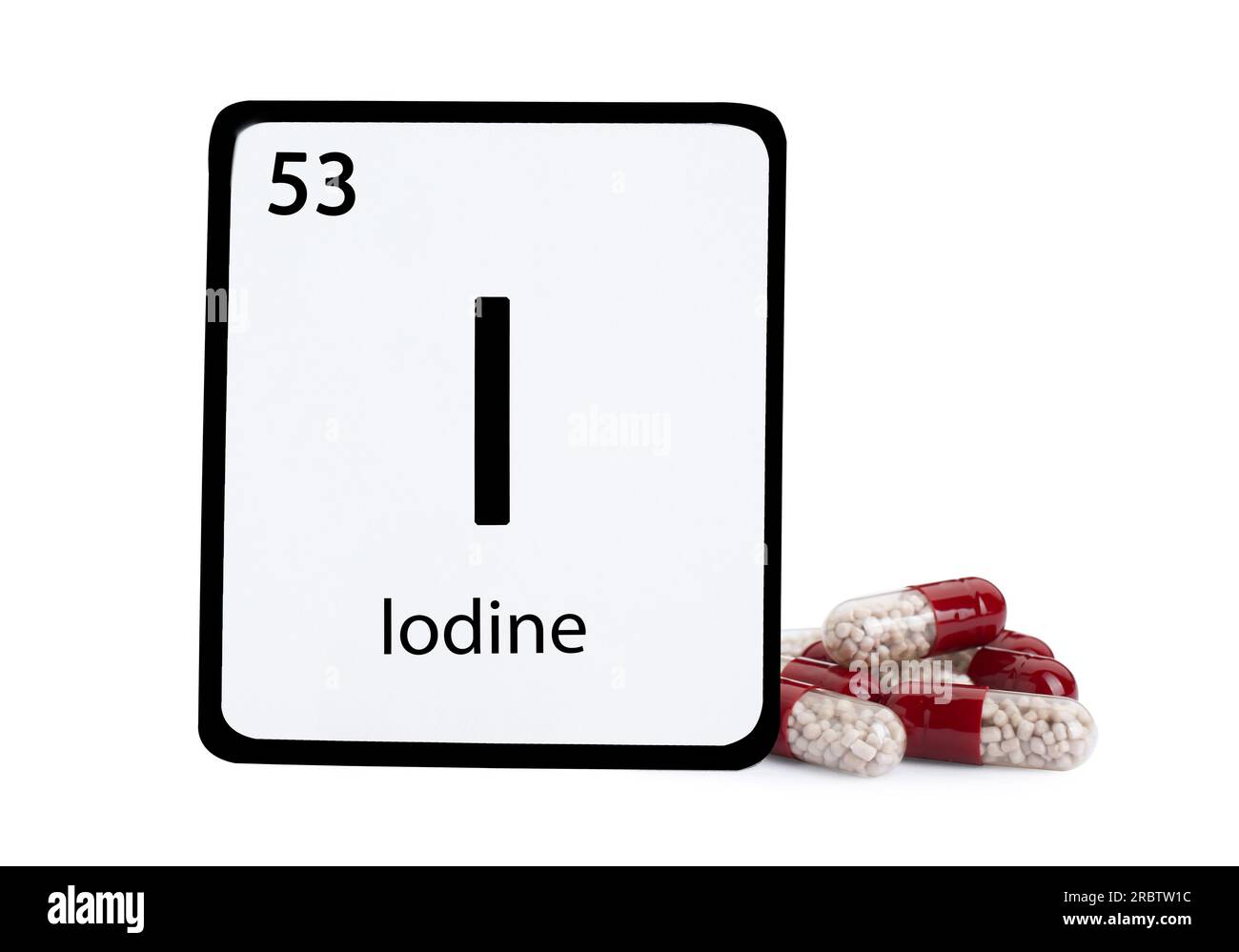 Card with iodine element and pills isolated on white Stock Photo Alamy