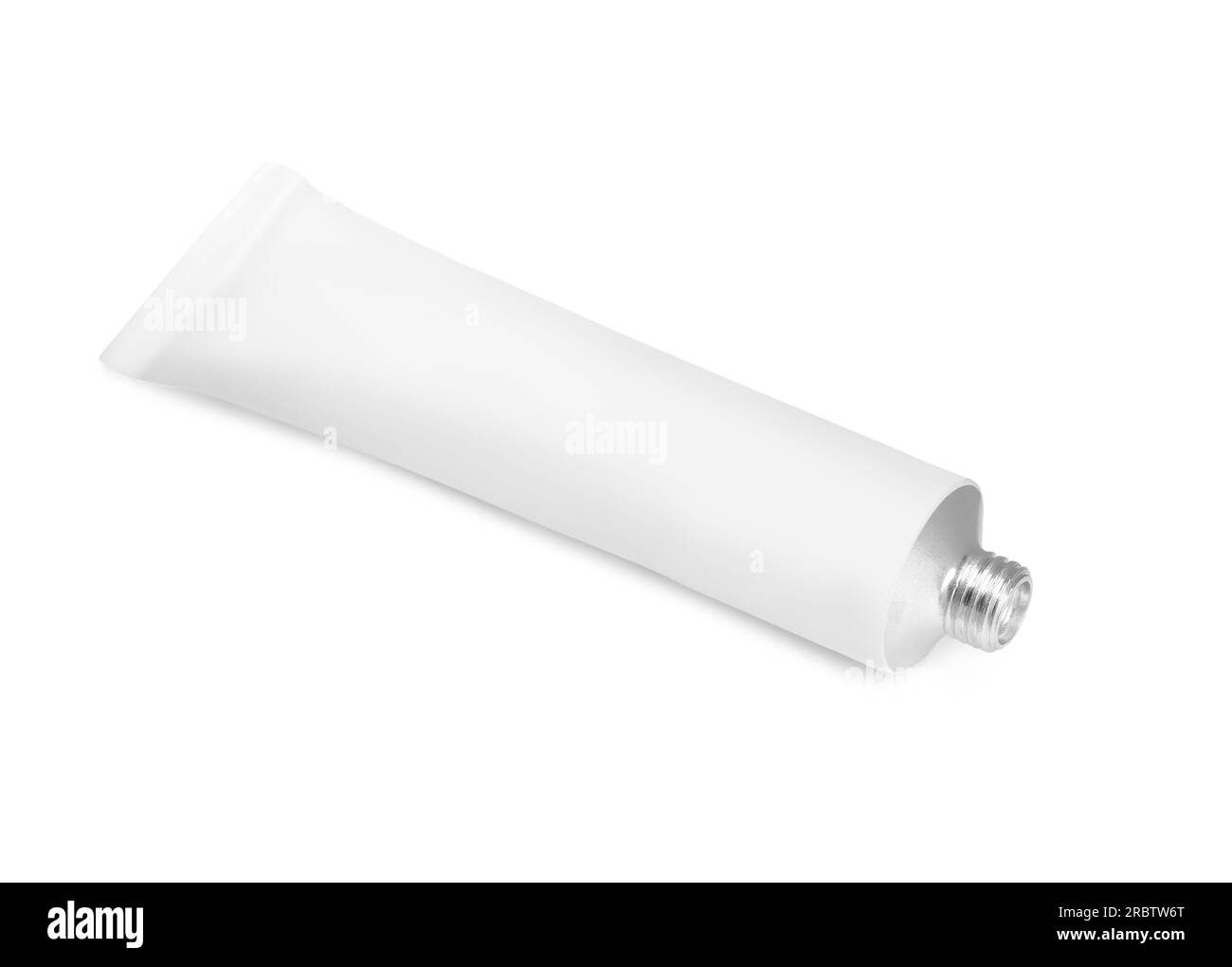 Open tube of ointment isolated on white, space for text Stock Photo