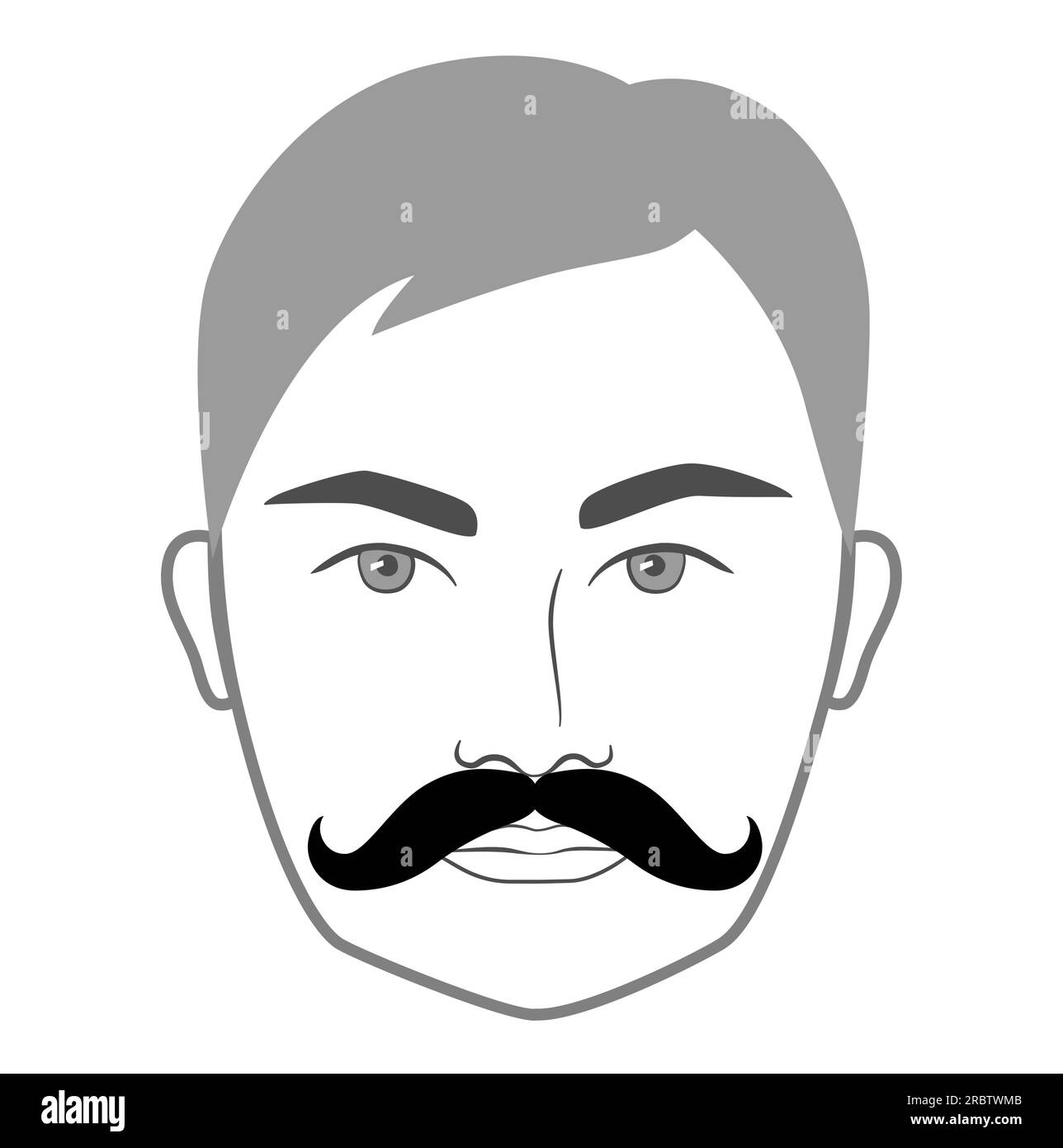 Gunslinger Mustache Beard style men face illustration Facial hair. Vector grey black portrait male Fashion template flat barber collection set. Stylish hairstyle isolated outline on white background. Stock Vector