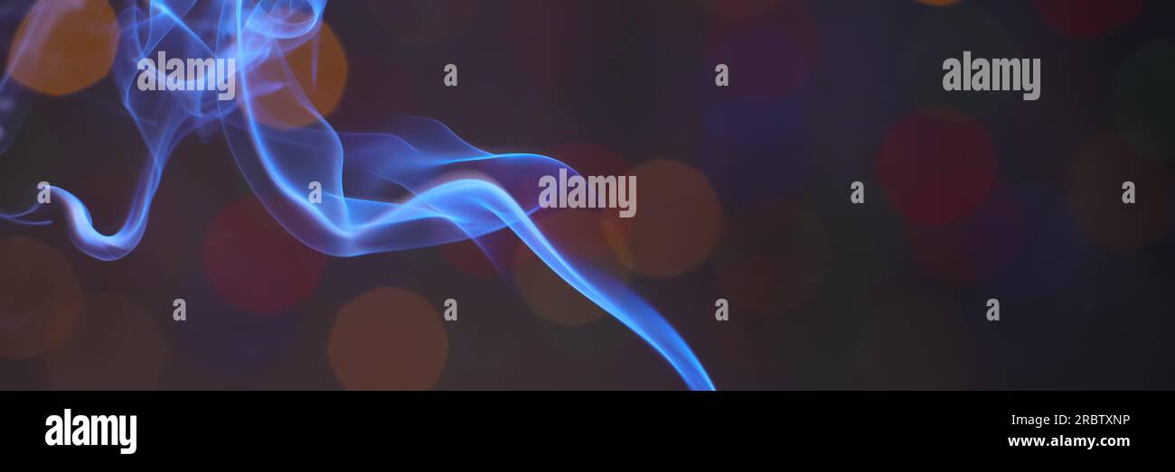 Smoke against blurred lights, space for text. Banner design Stock Photo