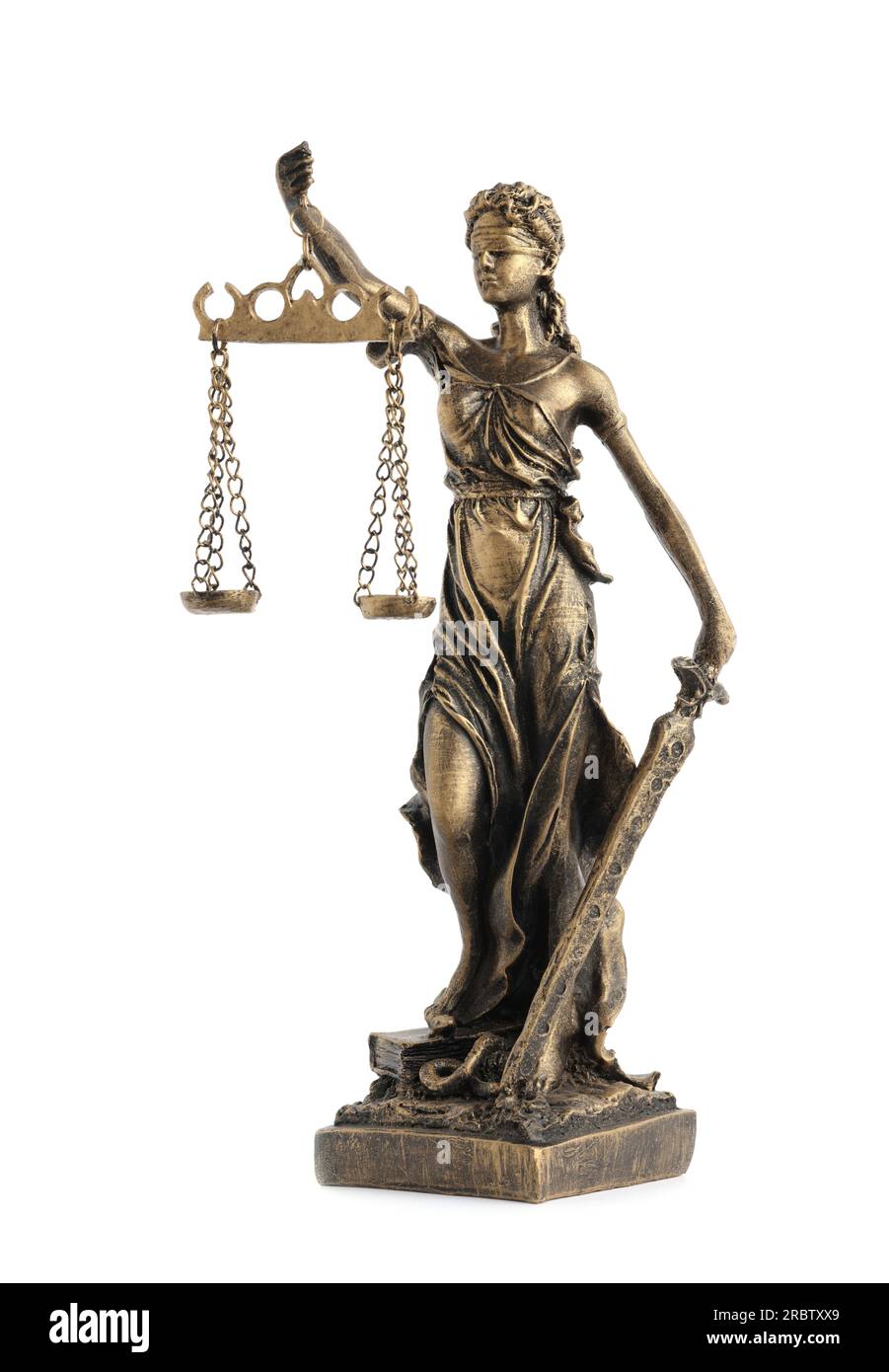 Statue of Lady Justice isolated on white. Symbol of fair treatment under law Stock Photo Alamy