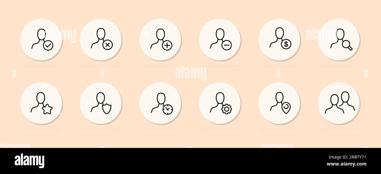 Human icon line icon. Check mark, cross, shield, plus, minus, gps, gear ...