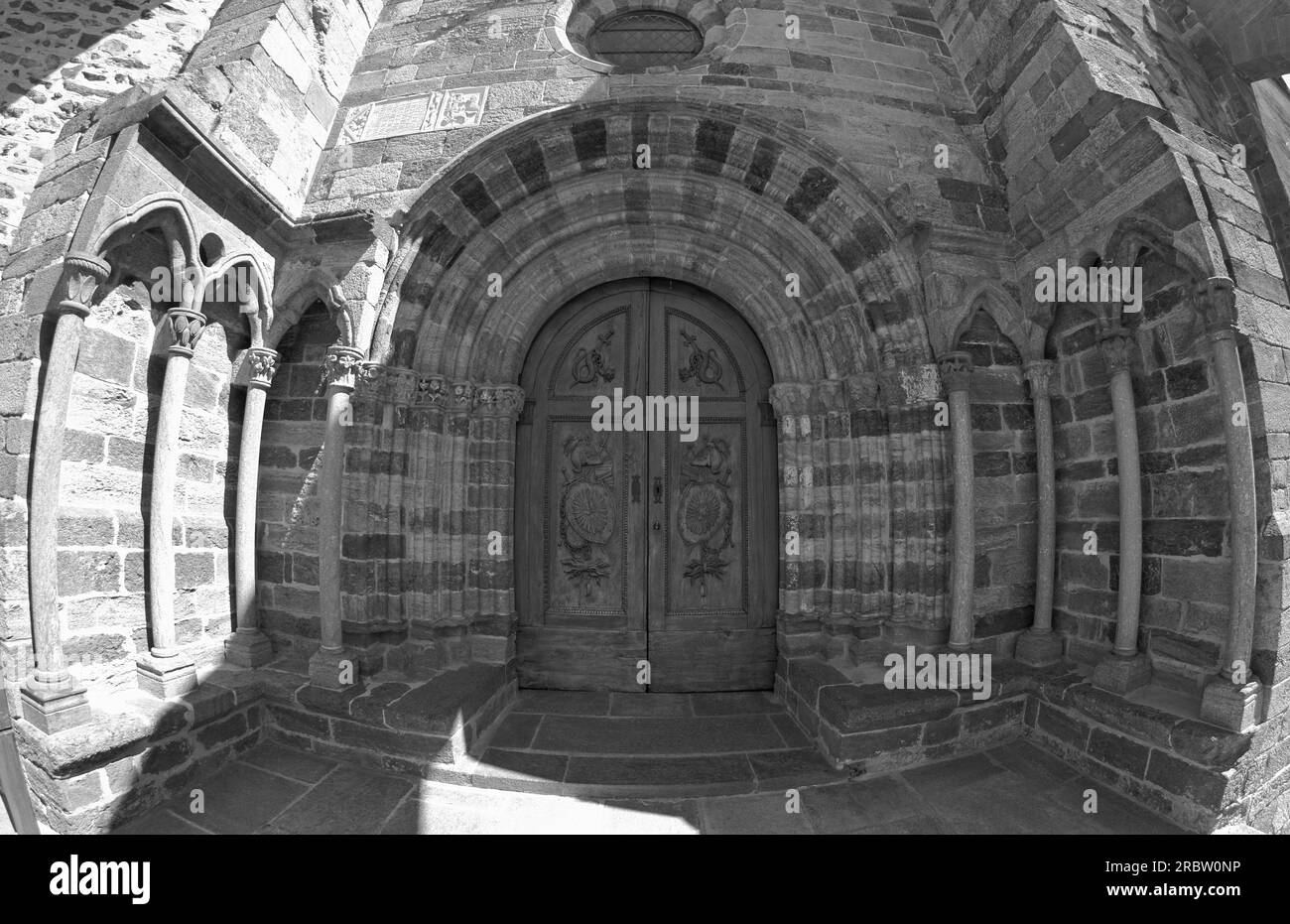 Saint Michael's Abbey exterior, the main entrance, Avigliana, Italy Stock Photo