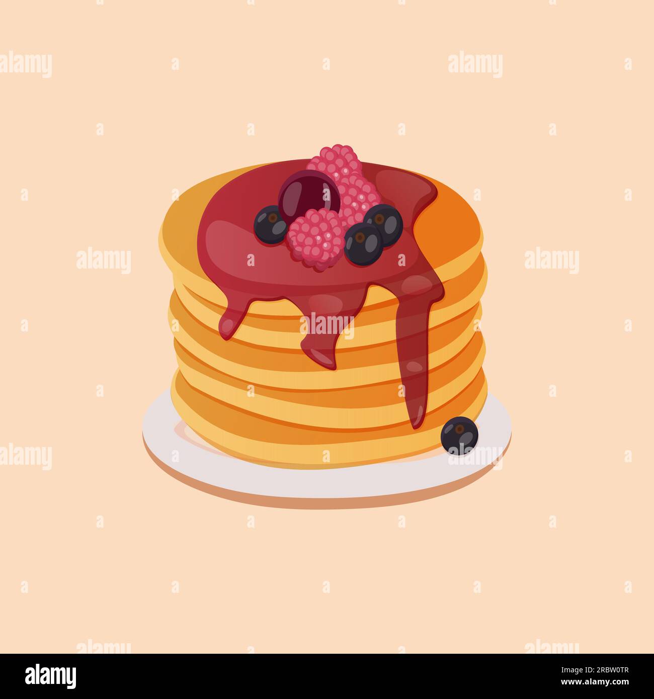 delicious pancakes with delicious berries cherry currant raspberry Stock Vector