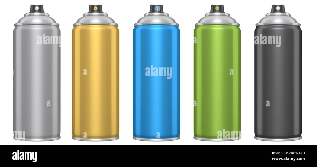 Set of cans of spray paint isolated on white background. 3d render