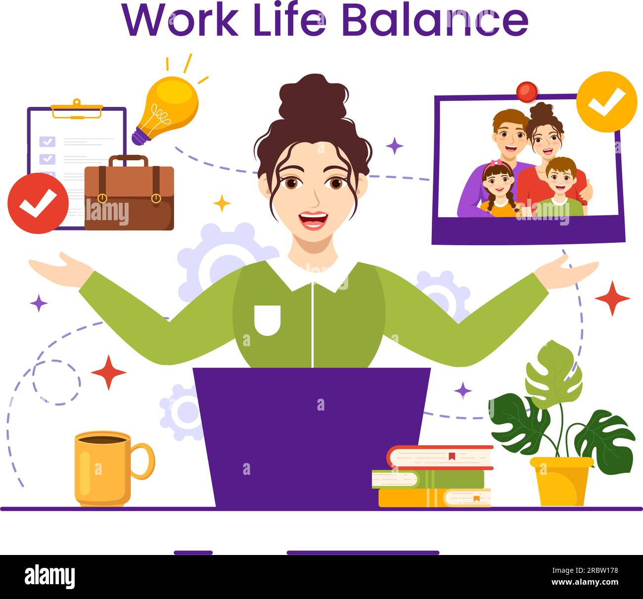Work Life Balance Vector Illustration of Person Balancing with Job and Family or Leisure Activities in Multitasking Flat Cartoon Hand Drawn Templates Stock Vector