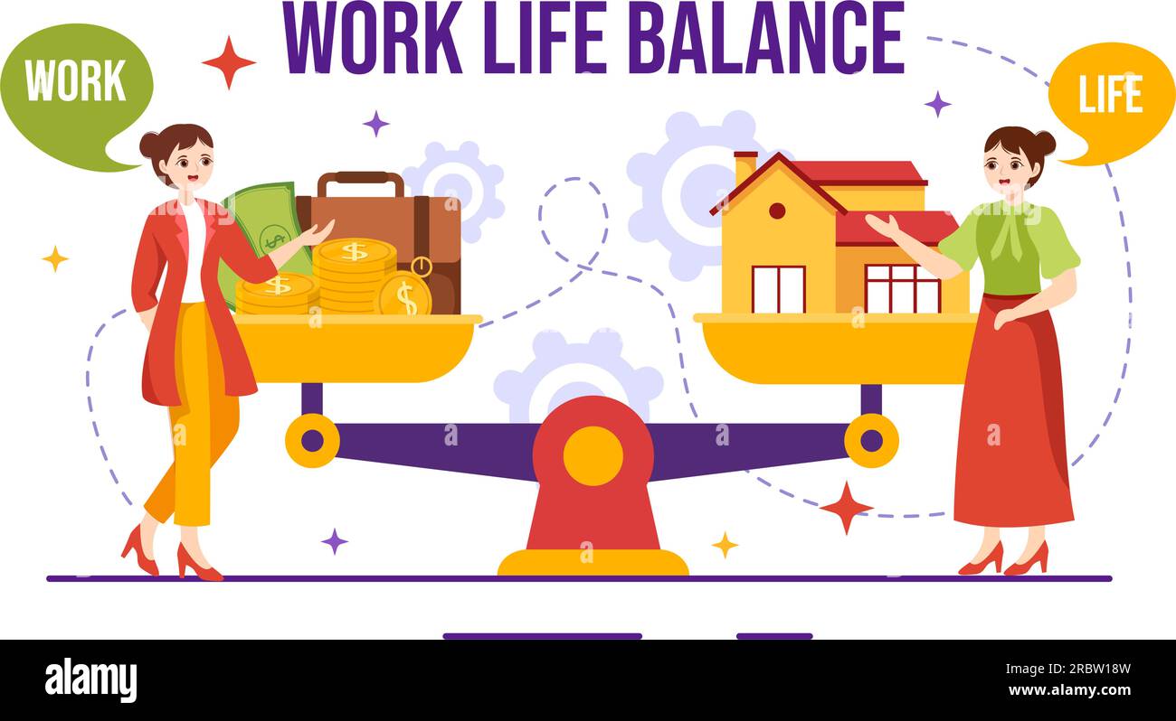 Work Life Balance Vector Illustration of Person Balancing with Job and Family or Leisure Activities in Multitasking Flat Cartoon Hand Drawn Templates Stock Vector