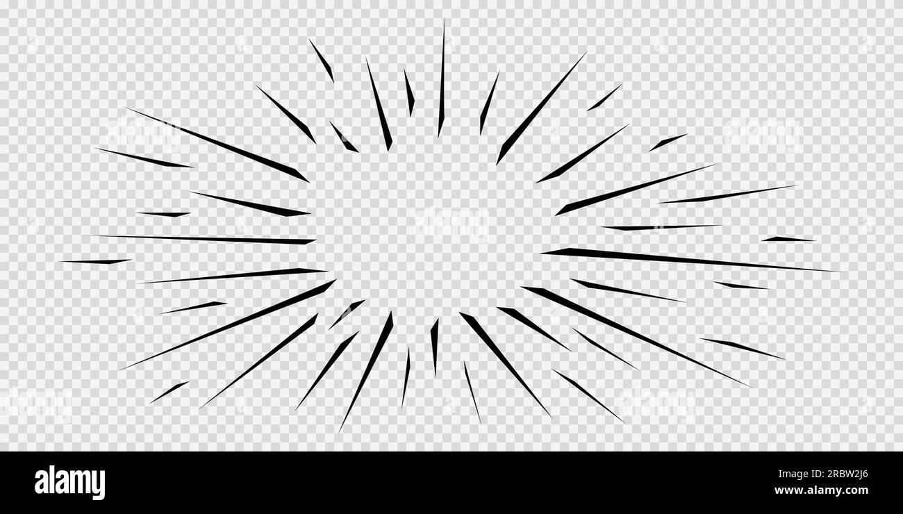 Black radial lines. Boom, burst, explosion, flash rays effect in manga