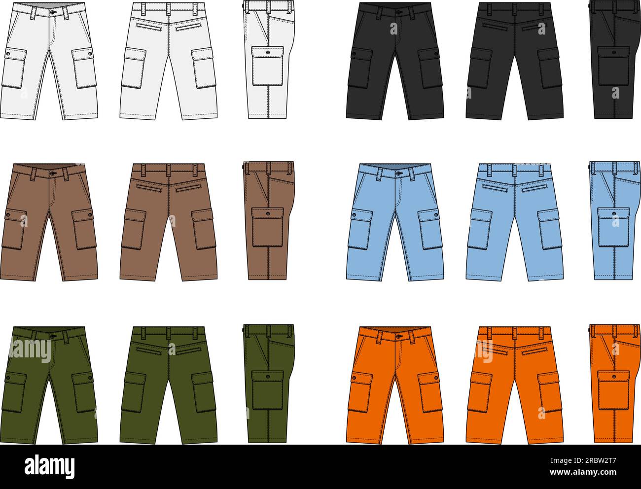 Mens shorts ( short pants ) vector template illustration set Stock Vector