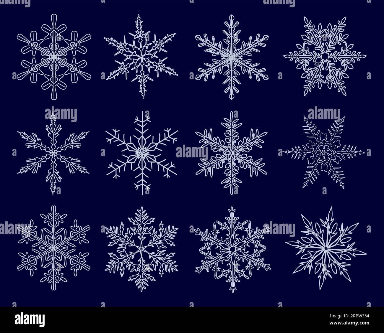 Set of different Abstract snowflakes vector art. Stock Vector