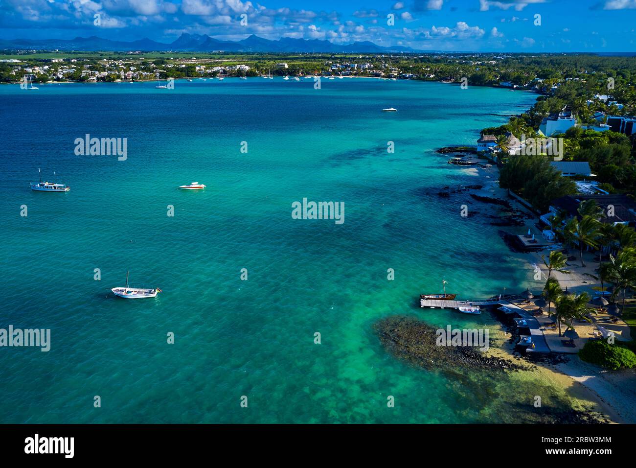 Mauritius, Rivière du Rempart District, Aerial view of Grand Baie Stock