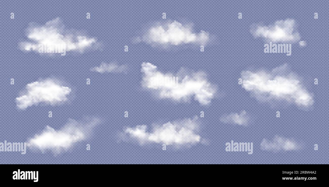Transparent vector white cloud sky realistic set. Fog smoke png texture ...