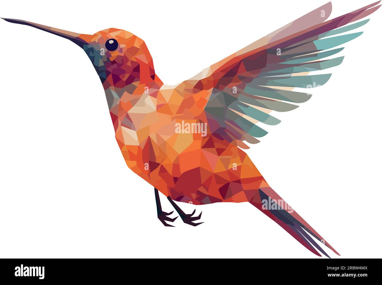 Hummingbird flying with colored feathers and beak Stock Vector