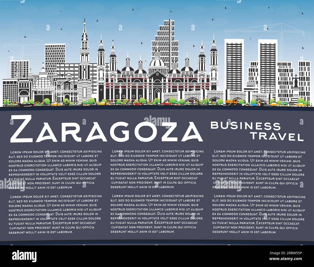 Zaragoza Spain City Skyline with Color Buildings, Blue Sky and Copy ...