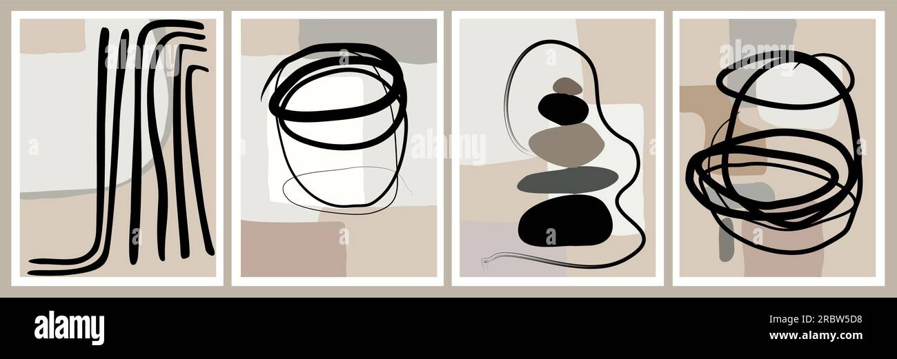 Set of Abstract minimalist wall art vector. Stock Vector