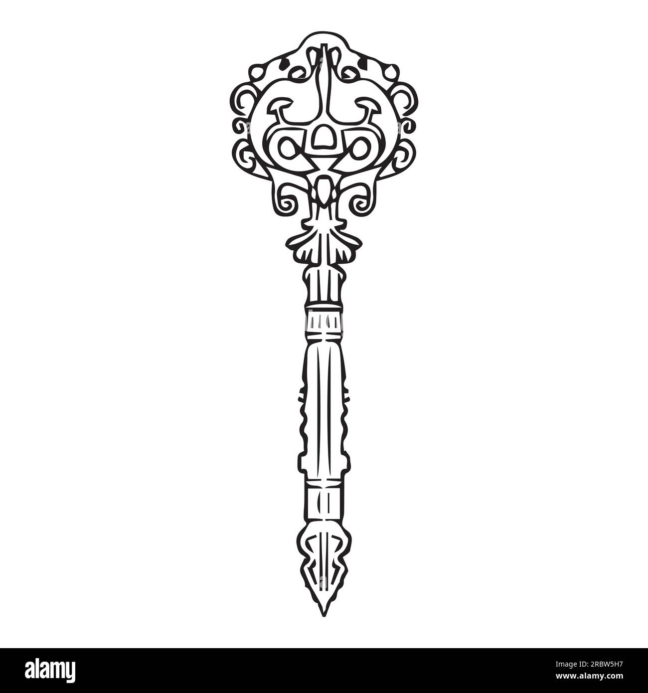 Vintage key vintage door key highlighted on white background Stock