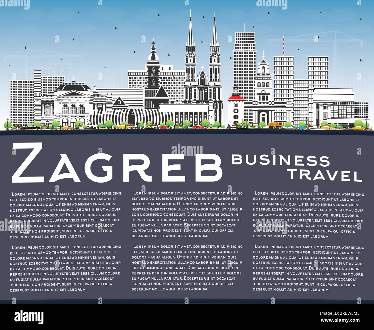 Zagreb Croatia City Skyline with Color Buildings, Blue Sky and Copy