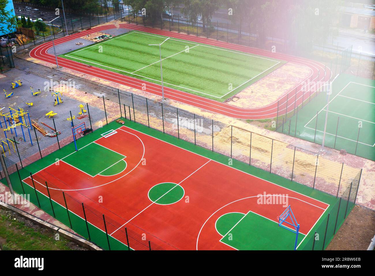 Football stadium, Basketball sports ground, Volleyball court. training
