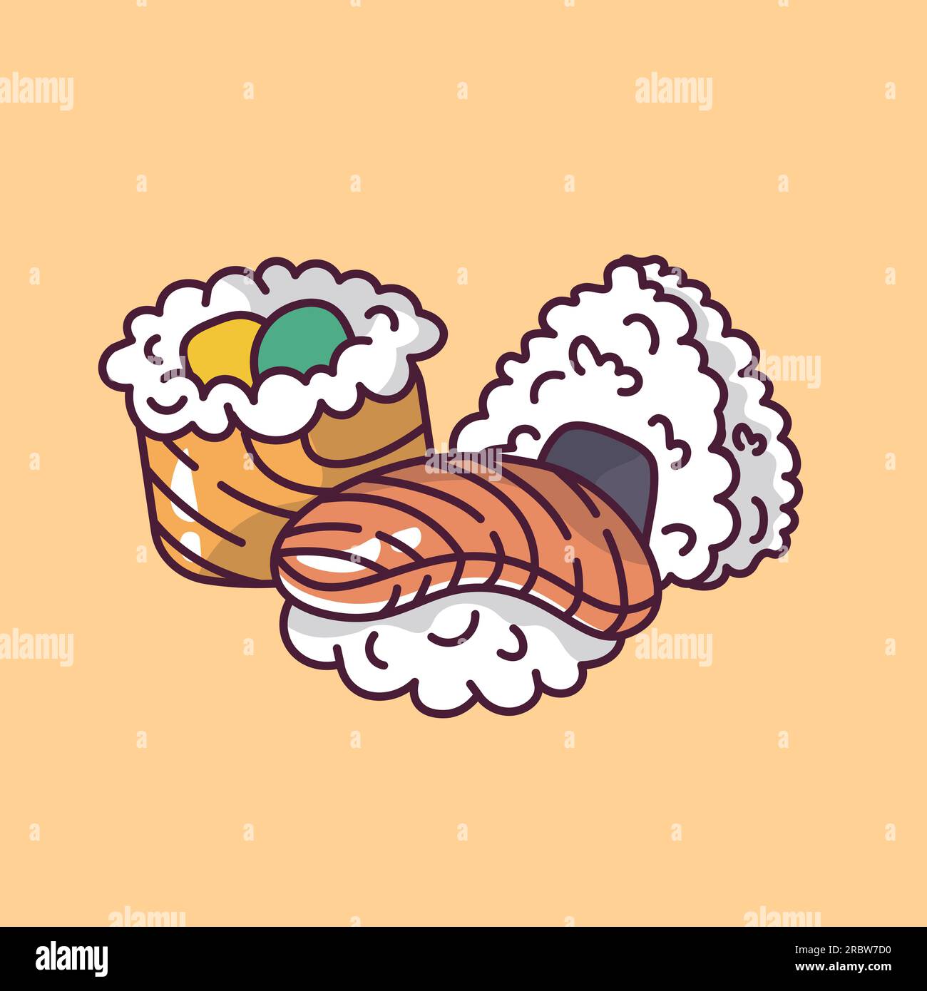 asian food different types of rolls in cartoon style Stock Vector Image