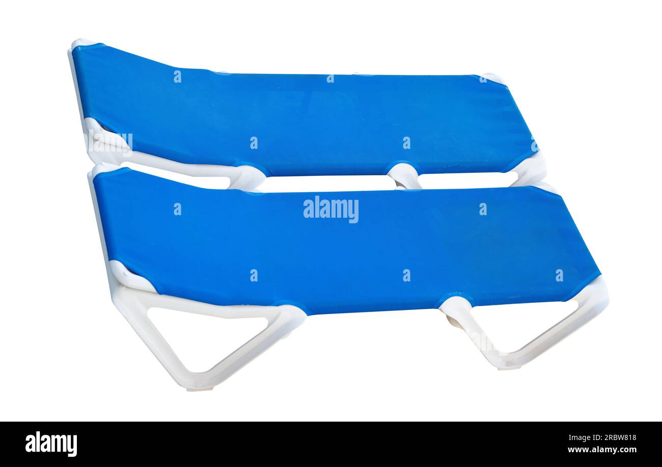 blue sun loungers isolated on white background Stock Photo