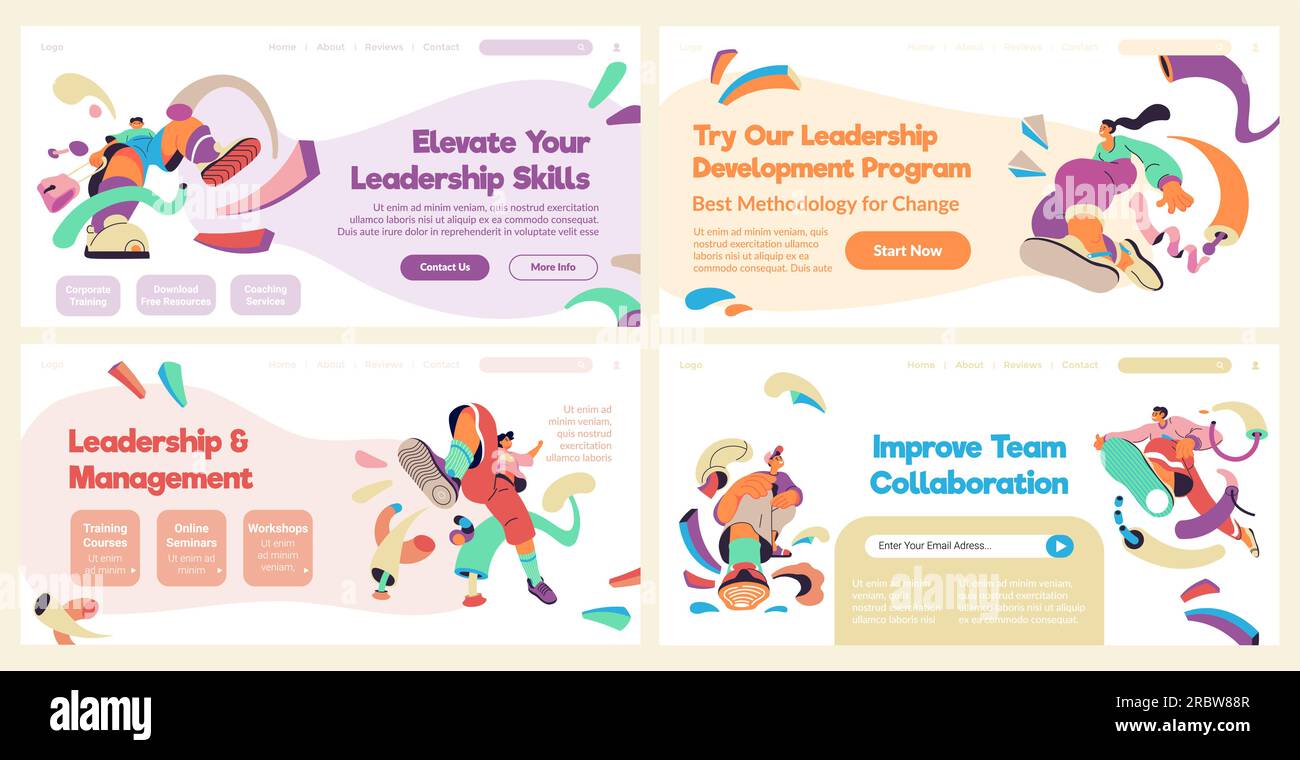 Landing page collection with leadership course add Stock Vector Image ...