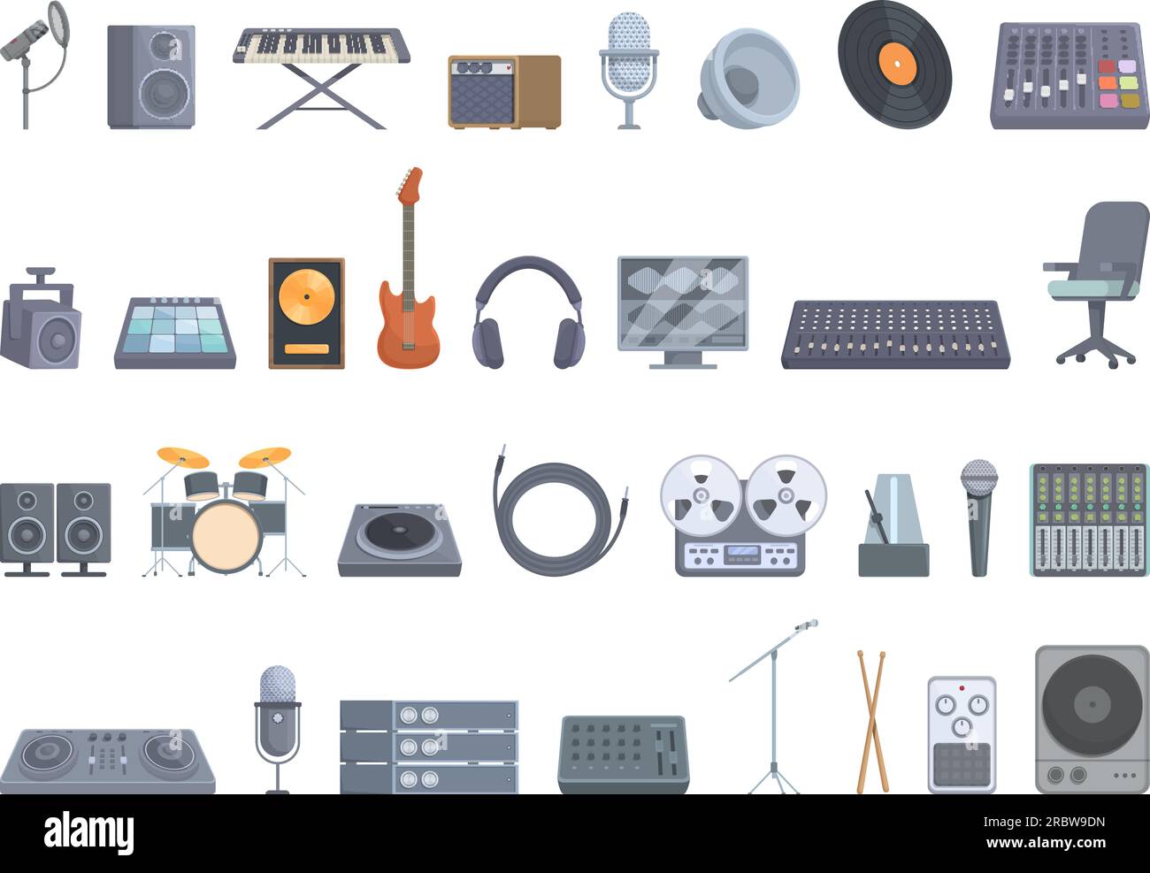 Sound recording studio icons set cartoon vector. Music sound. Mixer singer Stock Vector