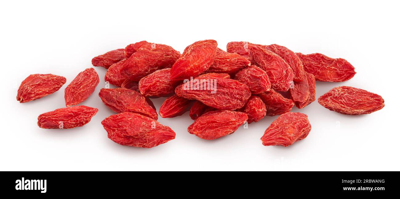 Dried goji berries isolated on white background with full depth of