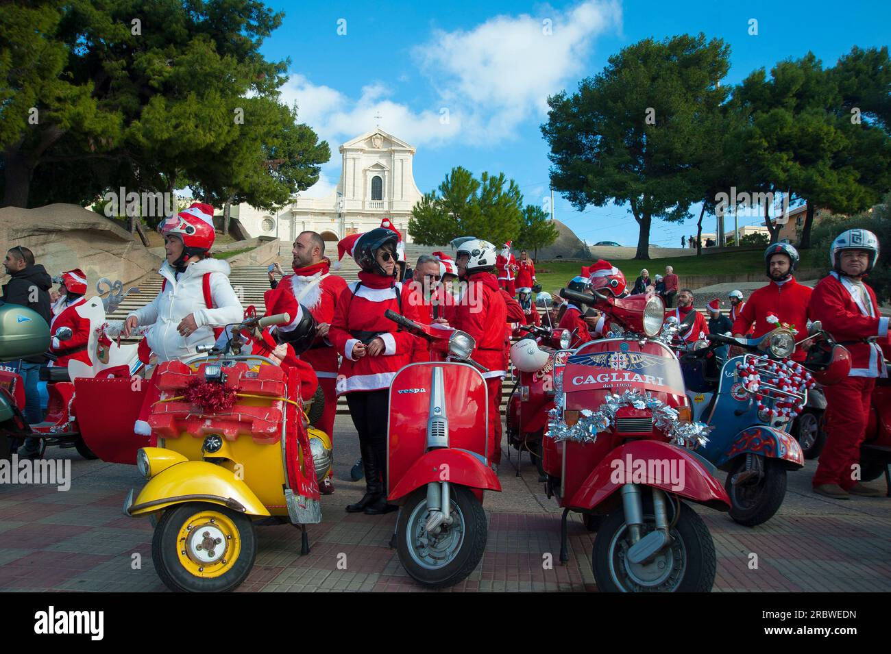 Vespa Club Cagliari, Basilica di Bonaria, Sardinia, Italy, Europe Stock