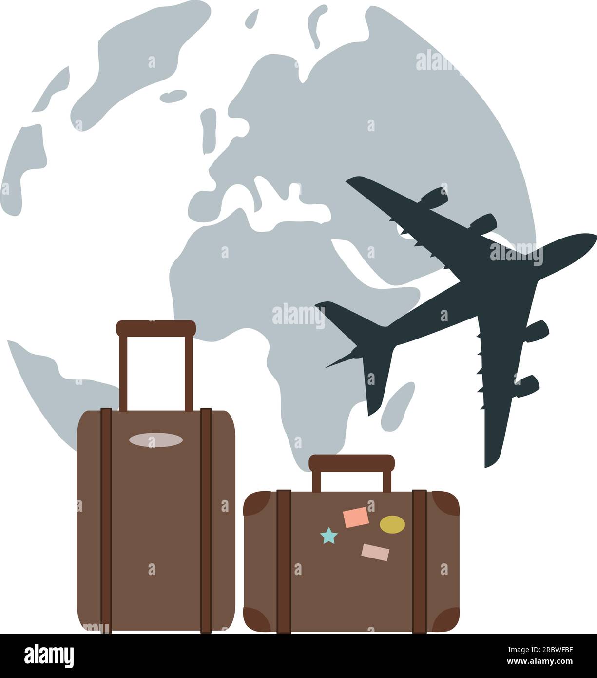plane flying around the globe with suitcase travel concept Stock Vector