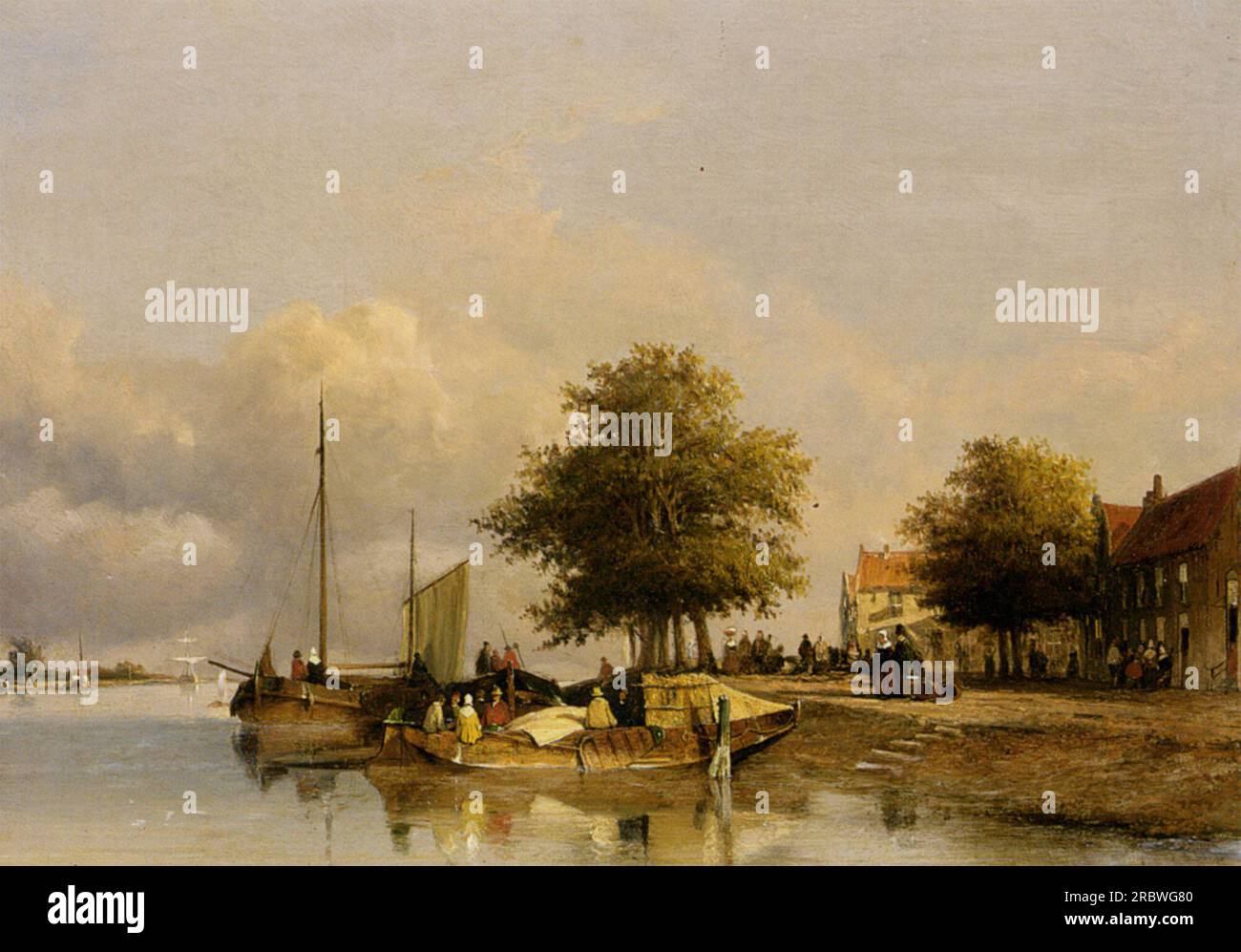 Townsfolk on a quay, Wijk Bij Duursrede 1847 by Johan Hendrik Weissenbruch Stock Photo