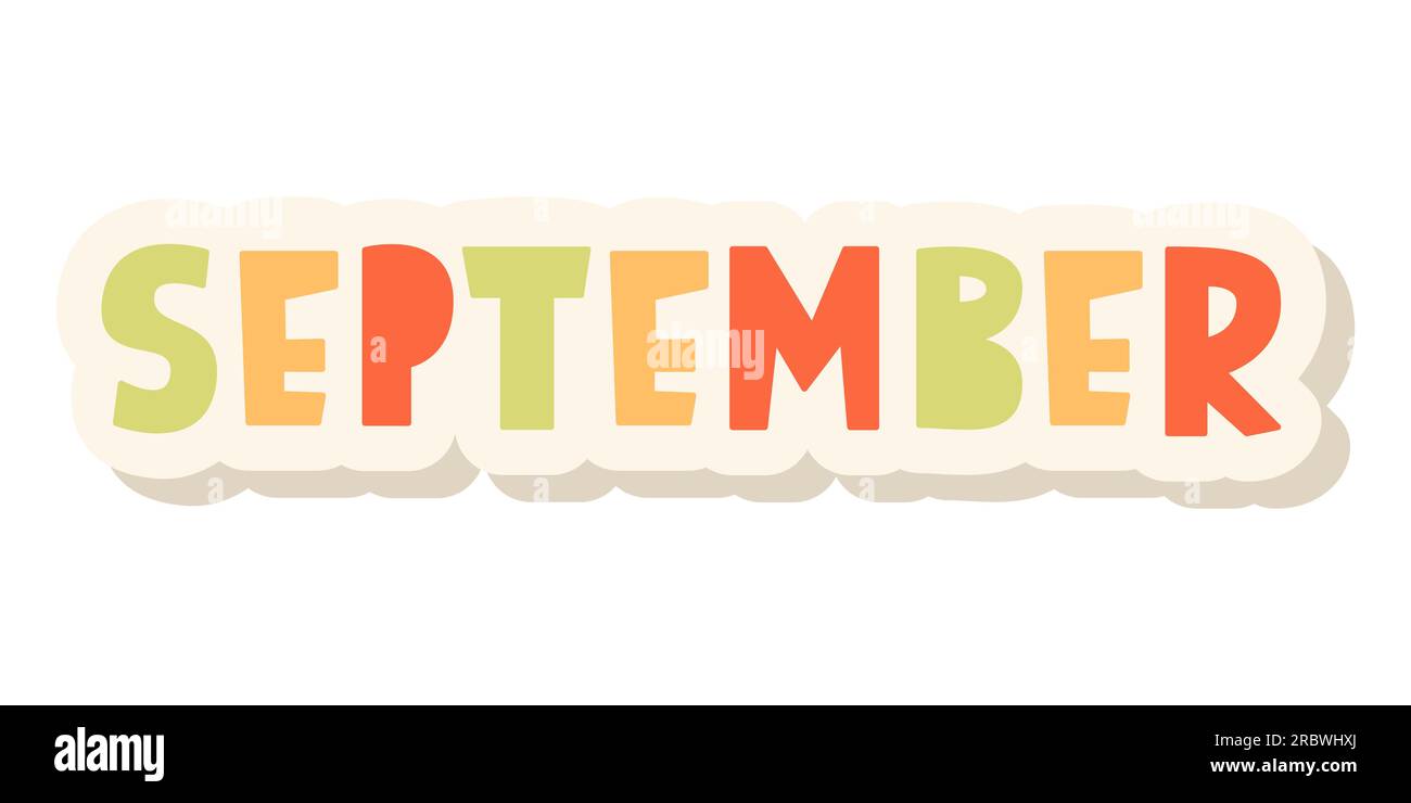 September Lettering Word. Month Planner Sticker Stock Vector