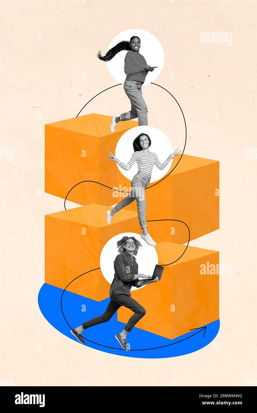 Creative composite collage photo of three teammates colleagues ...