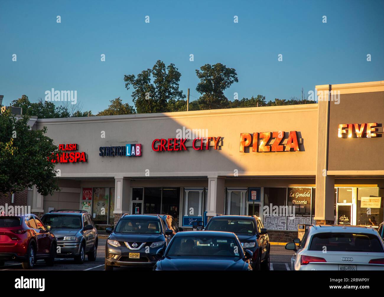 Restaurants in a strip mall Stock Photo