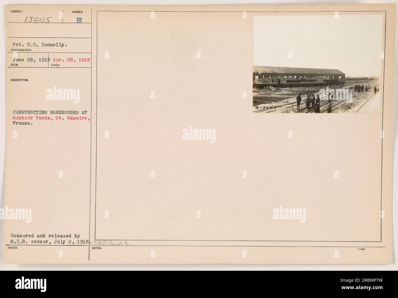 Pvt. D.C. Donnelly constructing warehouses at Montoir Yards, St