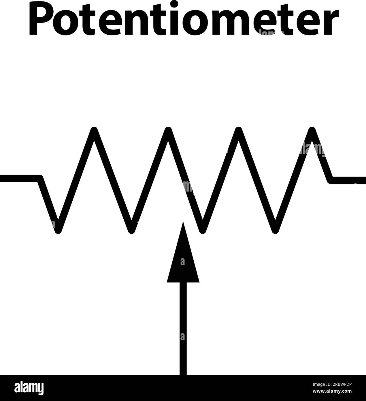potentiometer electronics symbol of  Illustration of basic circuit symbols. Electrical symbols, study content of physics students. Potentiometer. Stock Vector