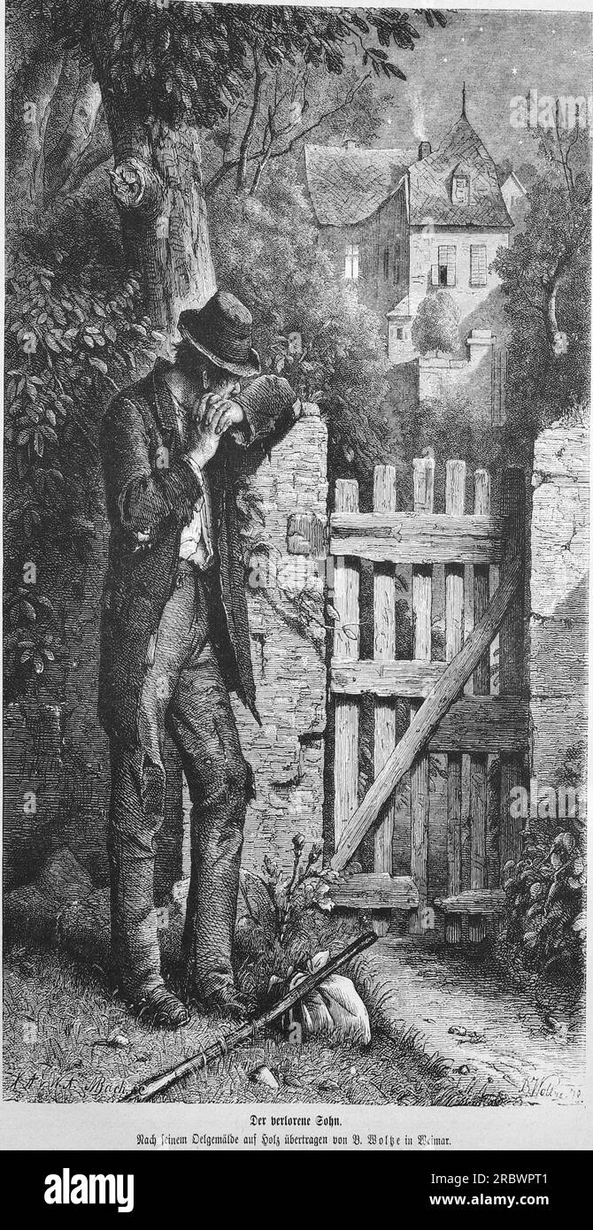 Die Gartenlaube (the Garden Arbor) 1871 by Berthold Woltze Stock Photo