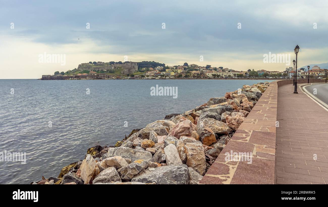 View of Mytilini or Mytilene City on Lesbos Island. Landscape Scen of European Destinations. Greece. Stock Photo