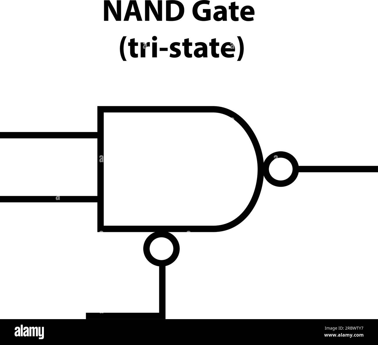 NAND gate (tri-state). electronic symbol of open switch Illustration of basic circuit symbols. Electrical symbols, study content of physics students. Stock Vector
