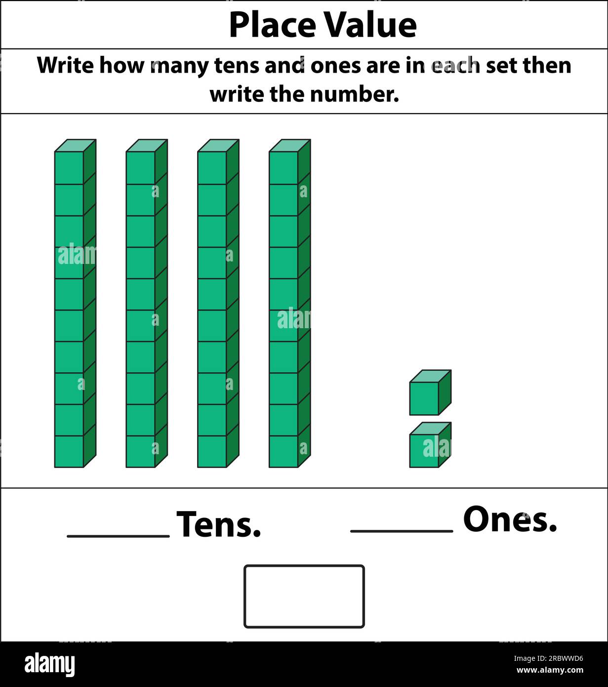 Place Value tens and ones. 10 blocks. and single blocks. Vector