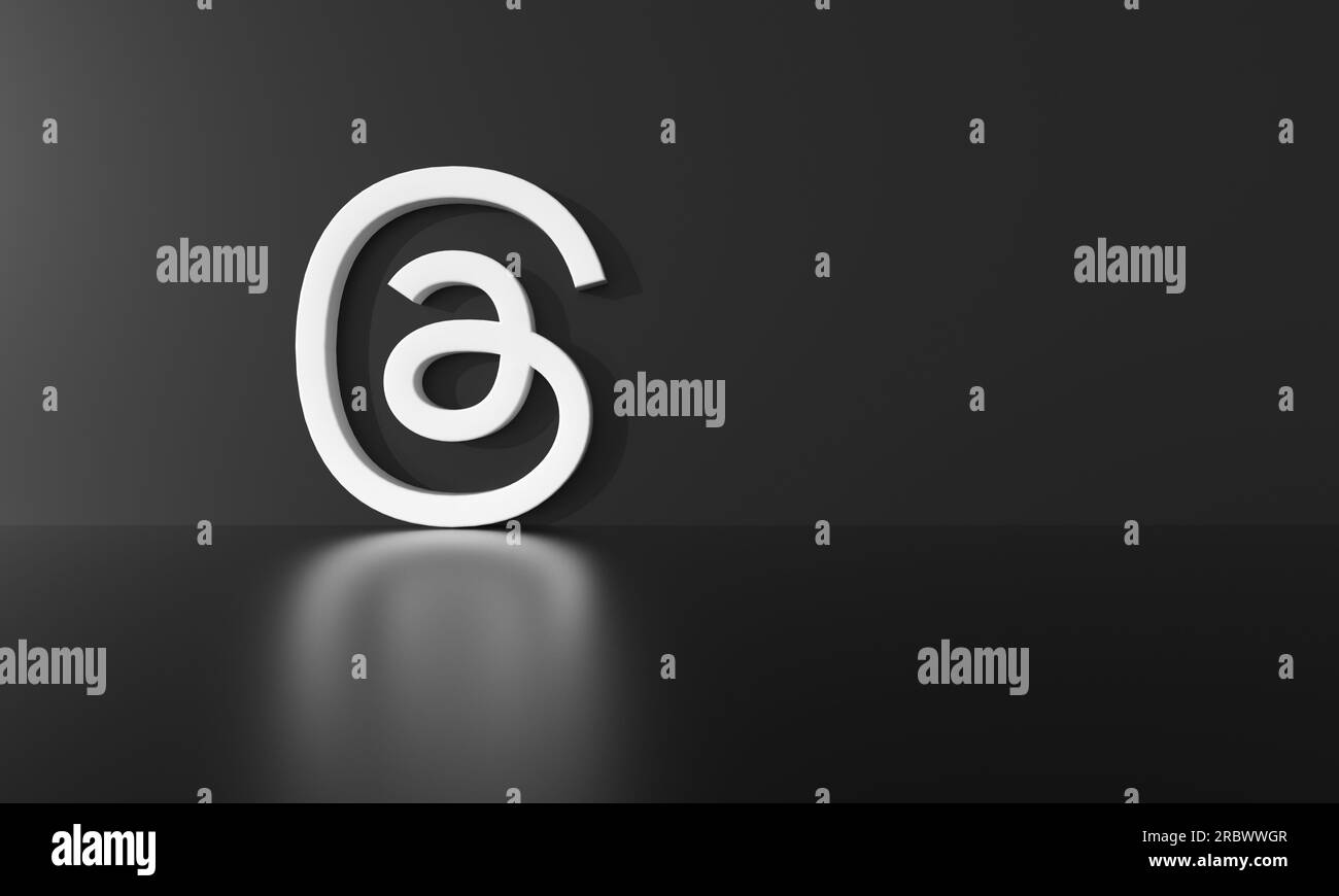 Madrid, Spain - July, 2023: Threads logo on the black wall background