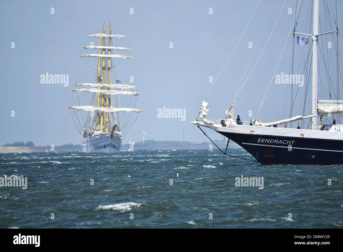Den Helder, Netherlands. July 2, 2023. The Indonesian tall ship Bima Suci during the sail out in Den Helder, Netherlands. July 2, 2023. The Indonesian tall ship Bima Suci during the sail out in