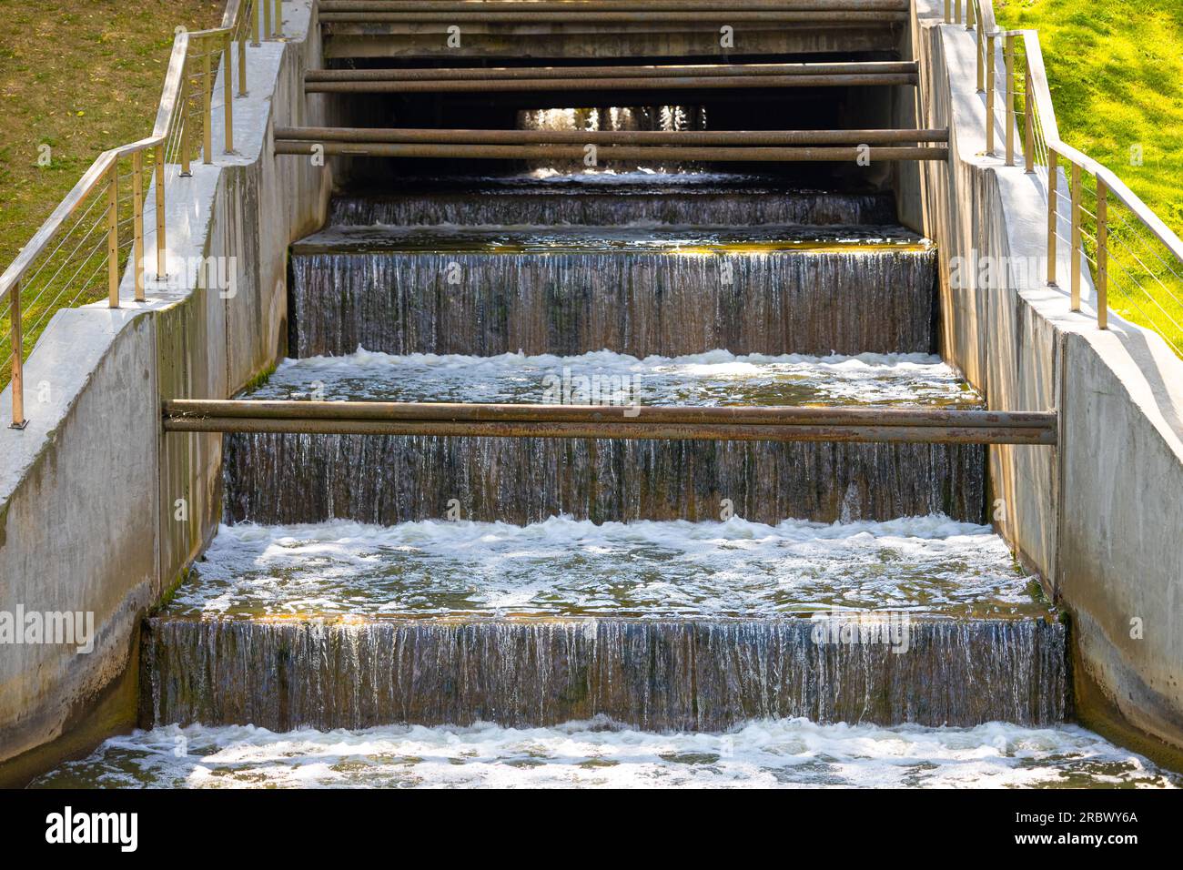 discharge of water on a water dam. water dam in the park. discharge of