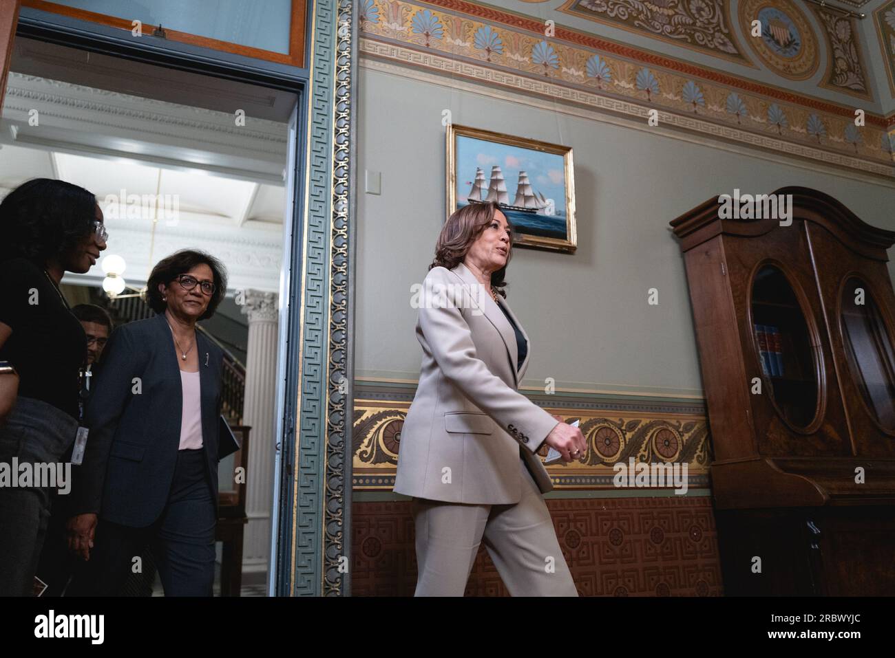 United States Vice President Kamala Harris walks into the Vice ...