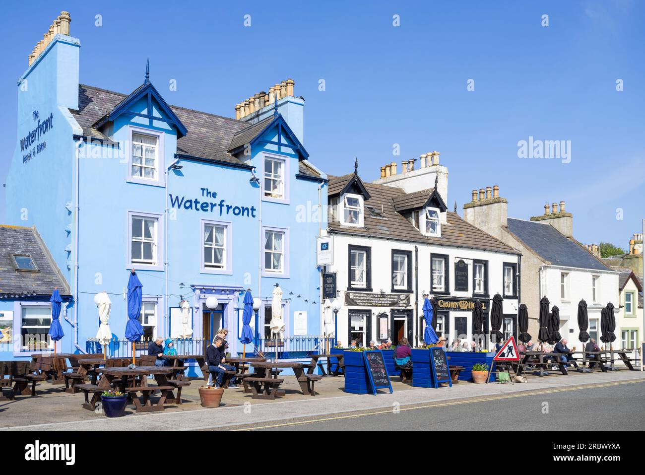 Portpatrick with the Crown Hotel and the Waterfront Hotel on the seafront Portpatrick Rhins of Galloway peninsula Dumfries and Galloway Scotland UK GB Stock Photo