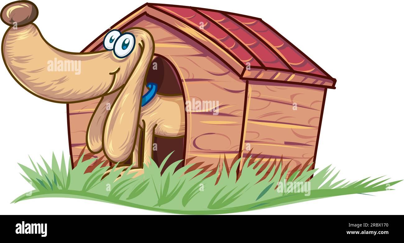 cute dog house with dog character cartoon Stock Vector
