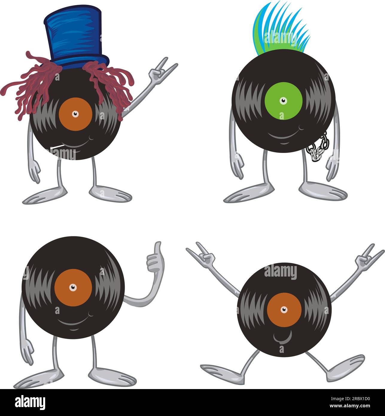 Cute Vinyl Record Character cartoon set. vector illustration Stock Vector